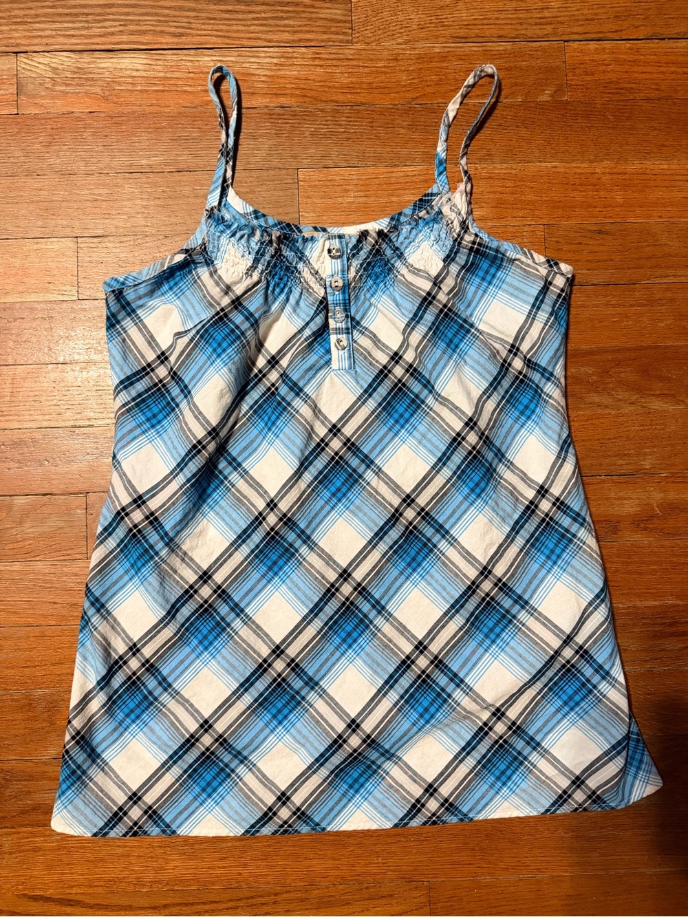 Vintage Y2K Arizona Jean Company Blue and White Plaid Spaghetti-Strap Tank